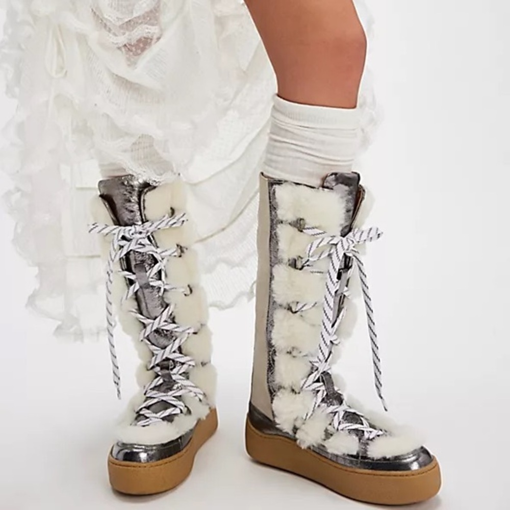 Free People Wilder Mukluk Lace Up Bohemian Suede Shearling Tall Platform Boot 9 - Picture 2 of 14